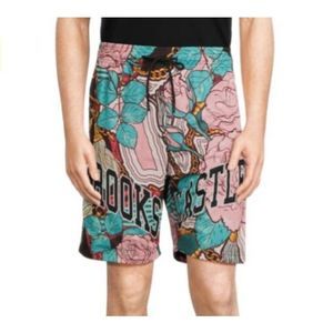 2/$30 Crooks & Castles Men's Teal/Dusty Rose Floral Mesh Shorts Size Medium
